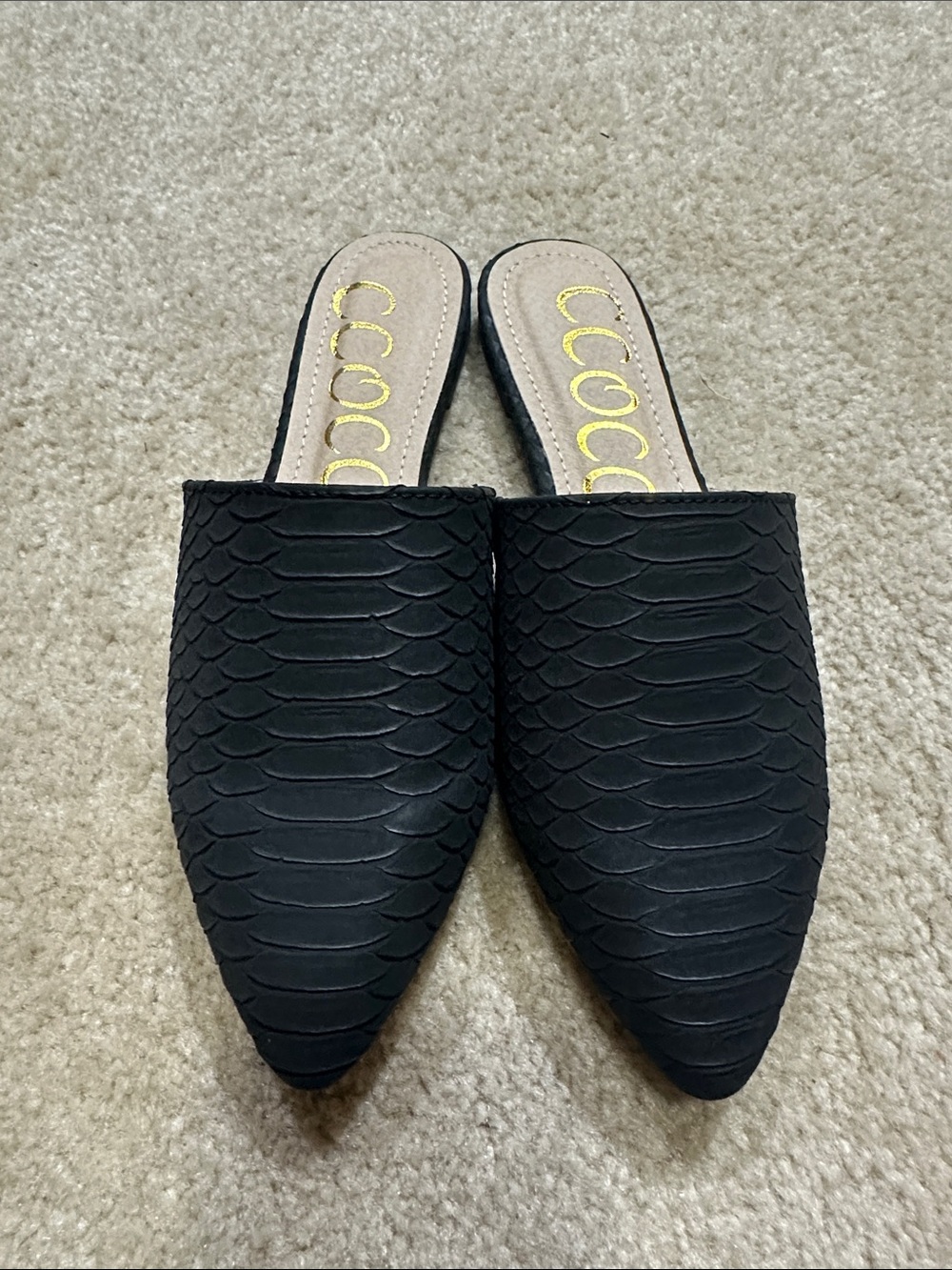 CCOCCI Black Textured Pointed Slip-On Mules
